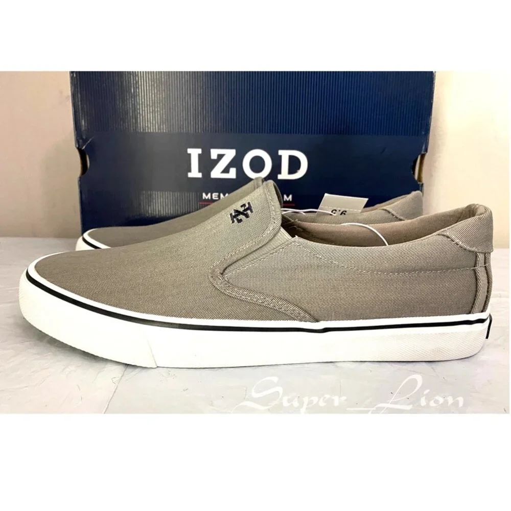 Izod Taupe Slip-On Canvas Loafers with White Sole